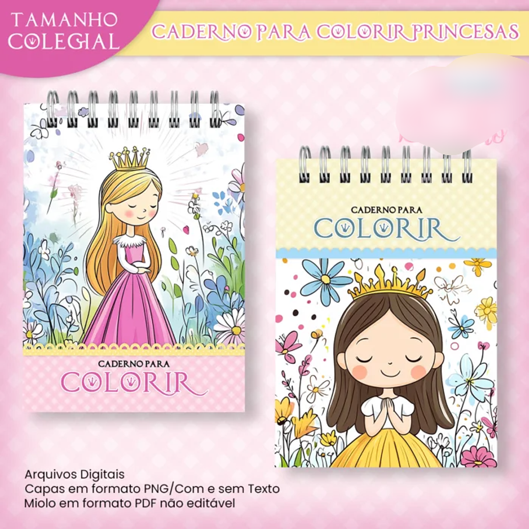 Arquivo Caderno Colegial para Colorir Princesas 1