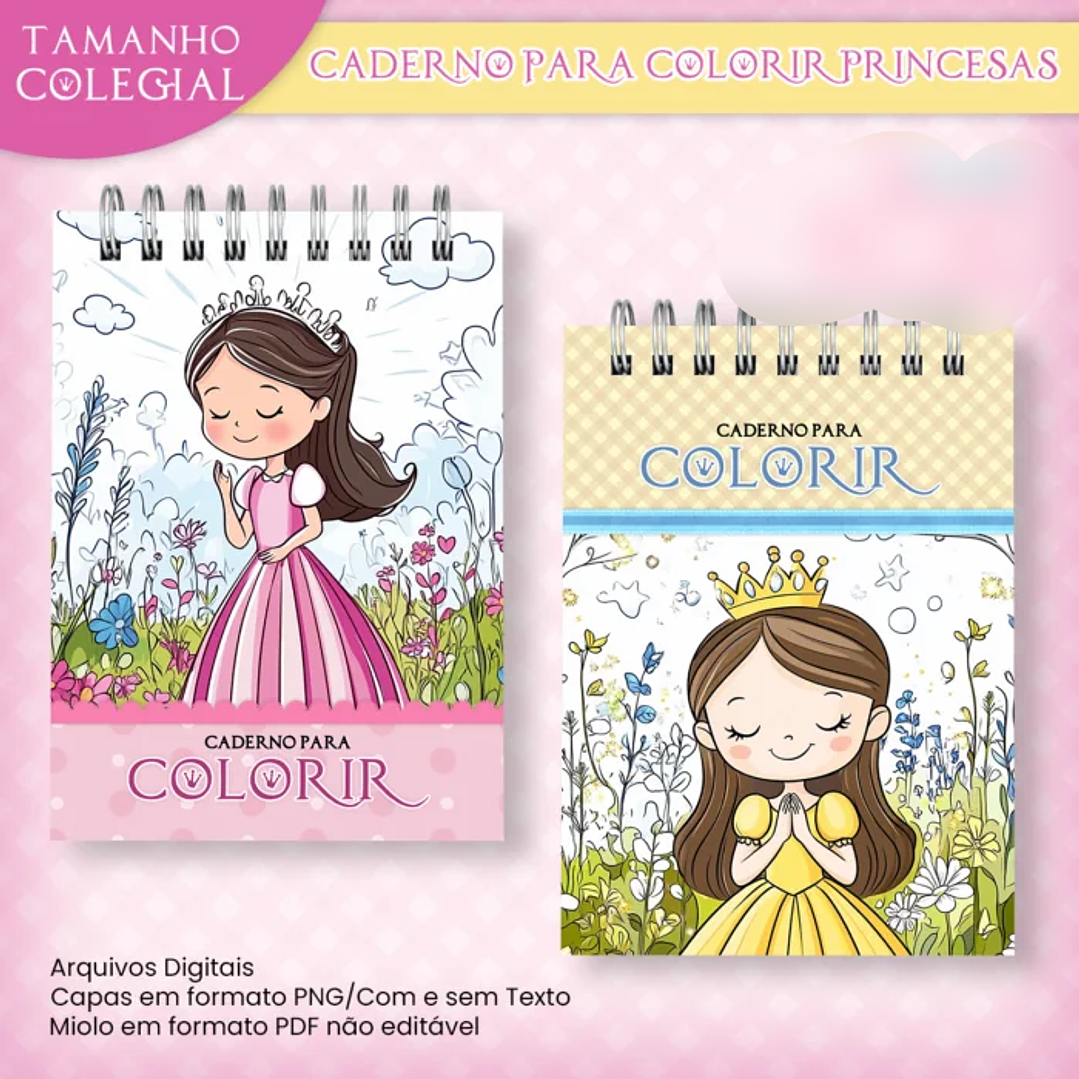 Arquivo Caderno Colegial para Colorir Princesas 3