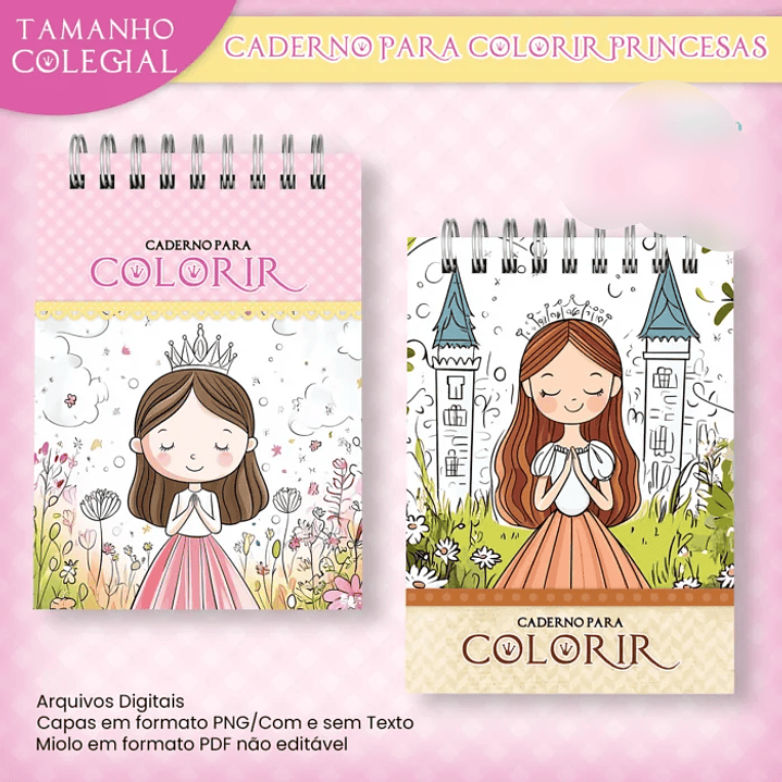 Arquivo Caderno Colegial para Colorir Princesas 2