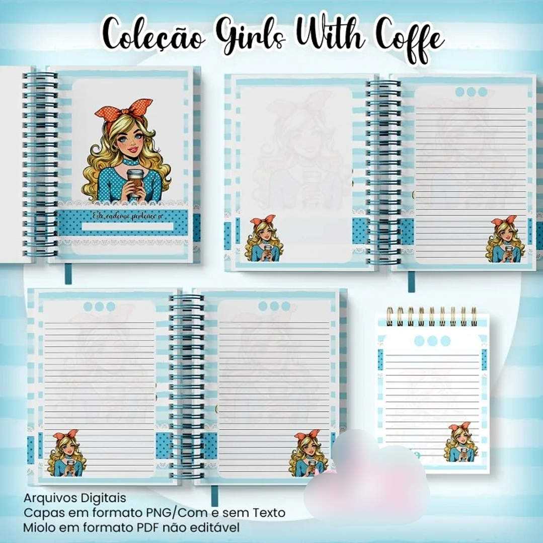 Arquivo Caderno Pautado A5+Bloquinho A6 - Coleção Girls With Coffe  2