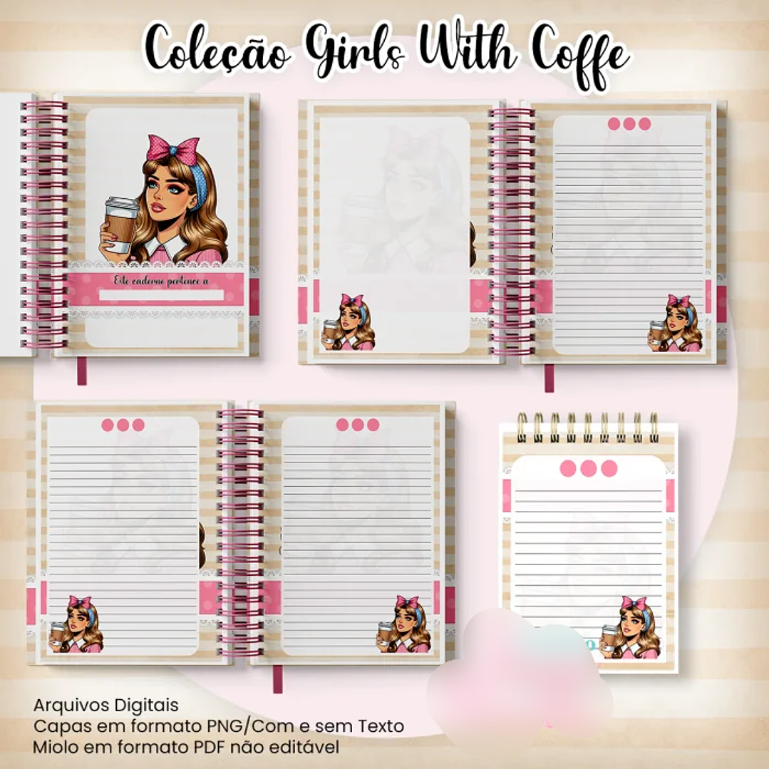 Arquivo Caderno Pautado A5+Bloquinho A6 – Coleção Girls With Coffe 2