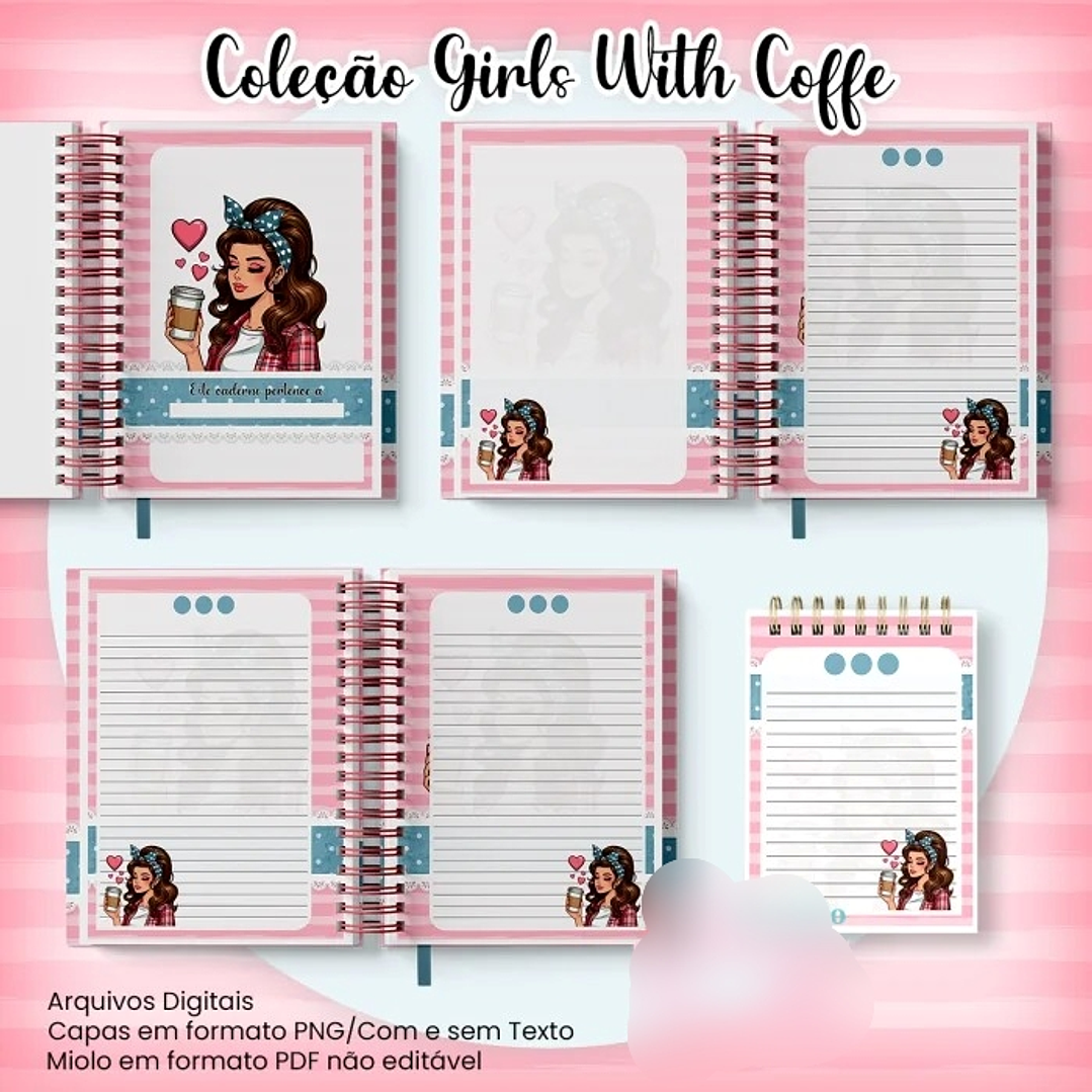 Arquivo Caderno Pautado A5+Bloquinho A6 - Coleção Girls With Coffe 2