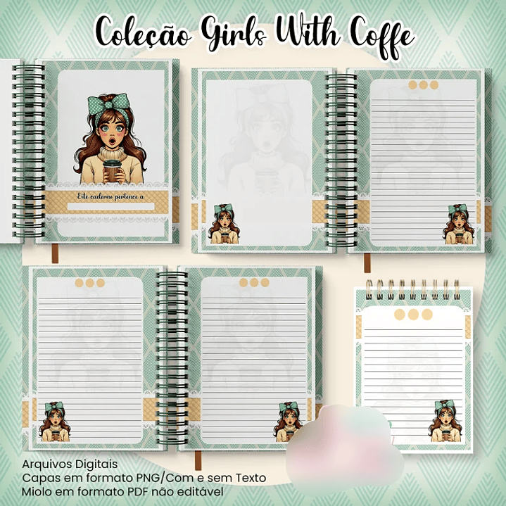 Arquivo Caderno Pautado A5+Bloquinho A6 - Coleção Girls With Coffe 2