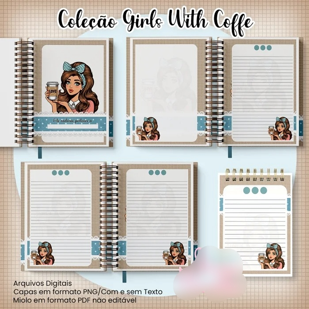Arquivo Caderno Pautado A5+Bloquinho A6 – Coleção Girls With Coffe 2