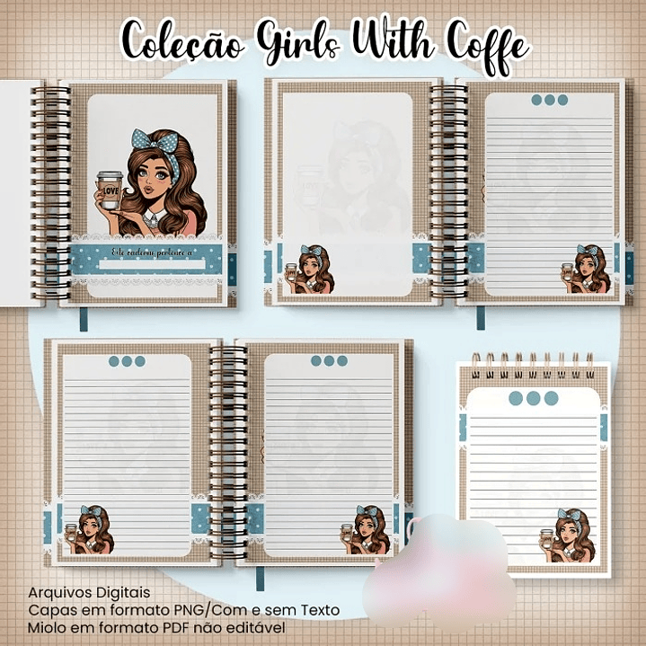 Arquivo Caderno Pautado A5+Bloquinho A6 – Coleção Girls With Coffe 2