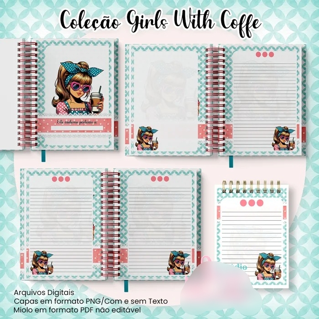Arquivo Caderno Pautado A5+Bloquinho A6 – Coleção Girls With Coffe 2