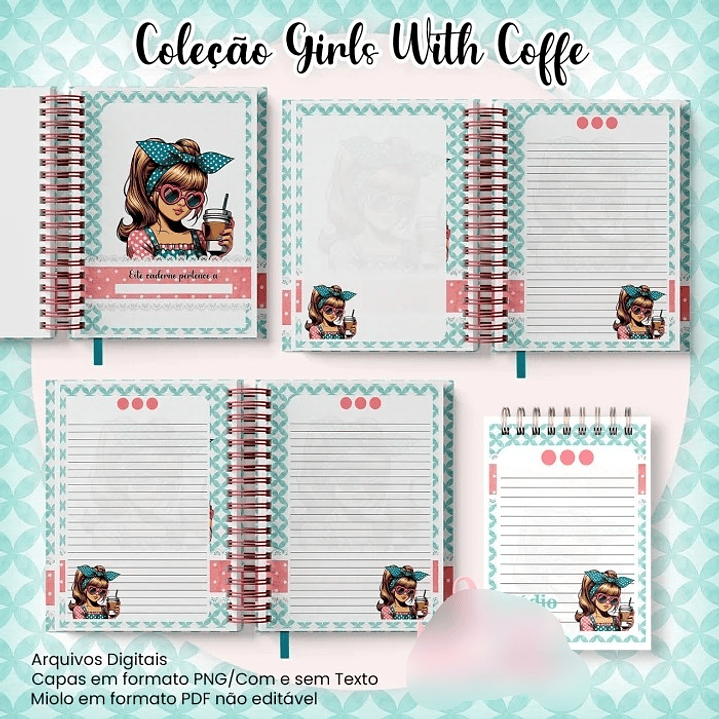 Arquivo Caderno Pautado A5+Bloquinho A6 – Coleção Girls With Coffe 2