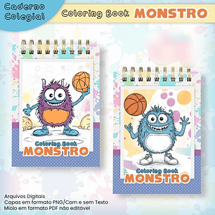 Arquivo Caderno Colegial para Colorir Monstros 