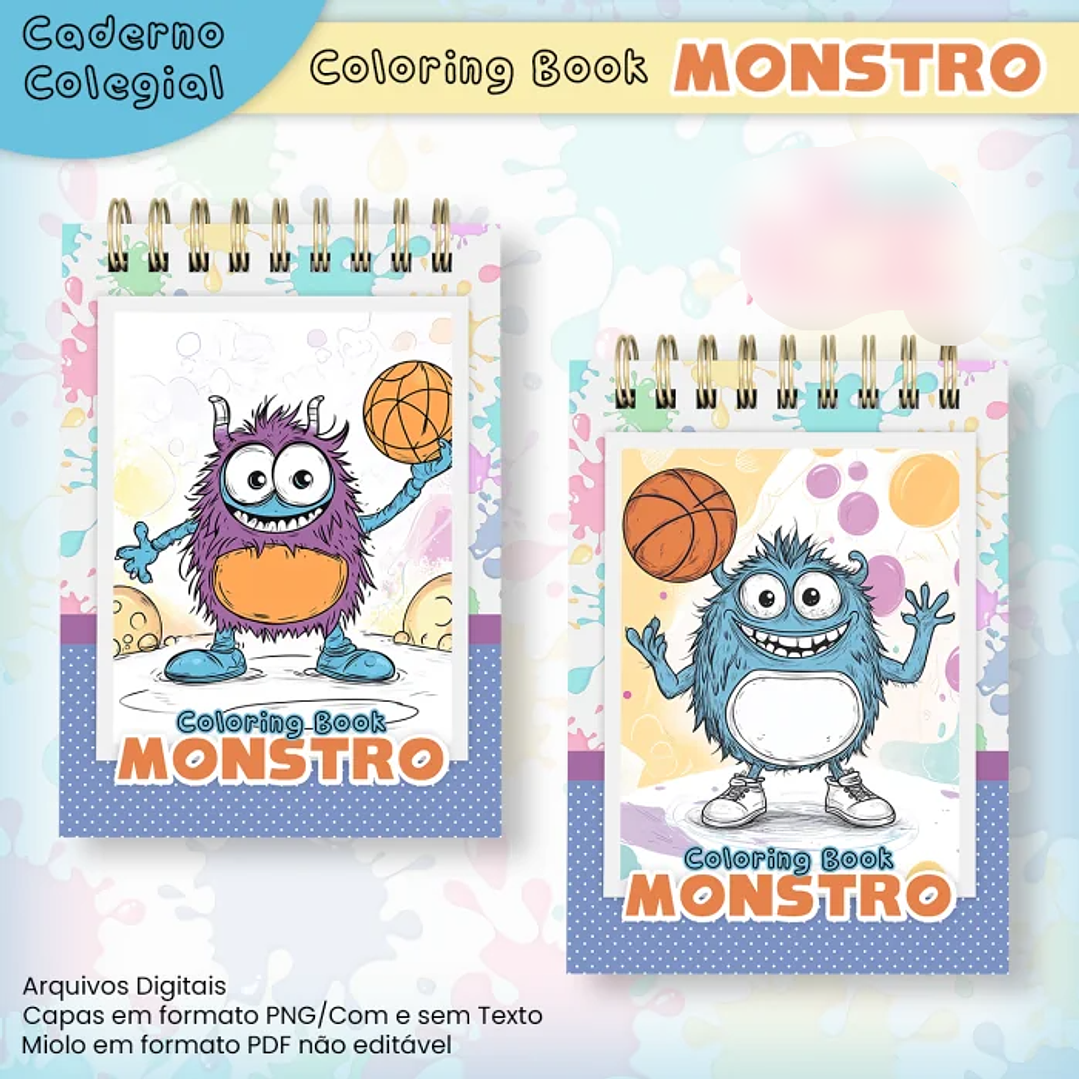 Arquivo Caderno Colegial para Colorir Monstros  1