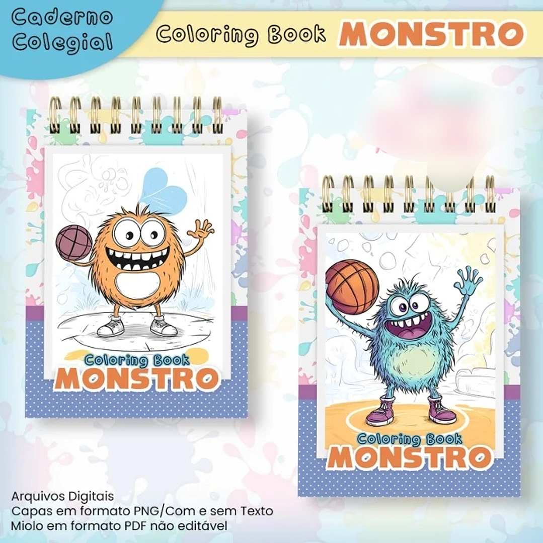 Arquivo Caderno Colegial para Colorir Monstros  2