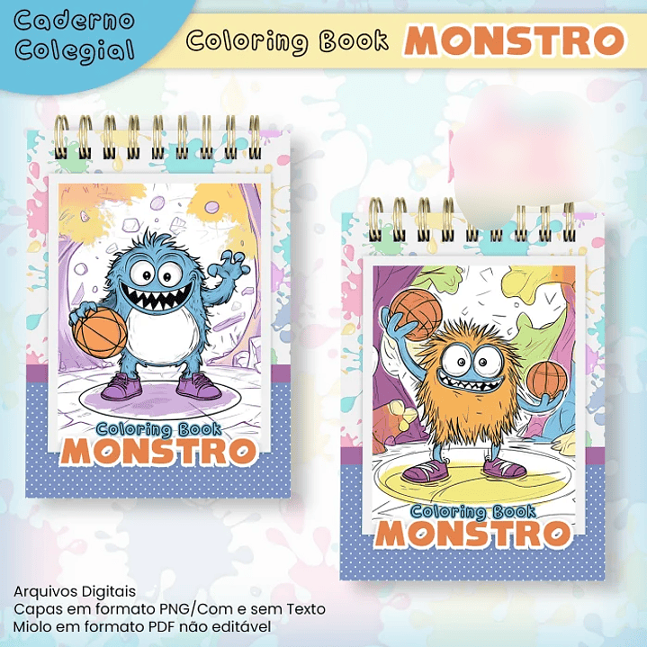 Arquivo Caderno Colegial para Colorir Monstros  3