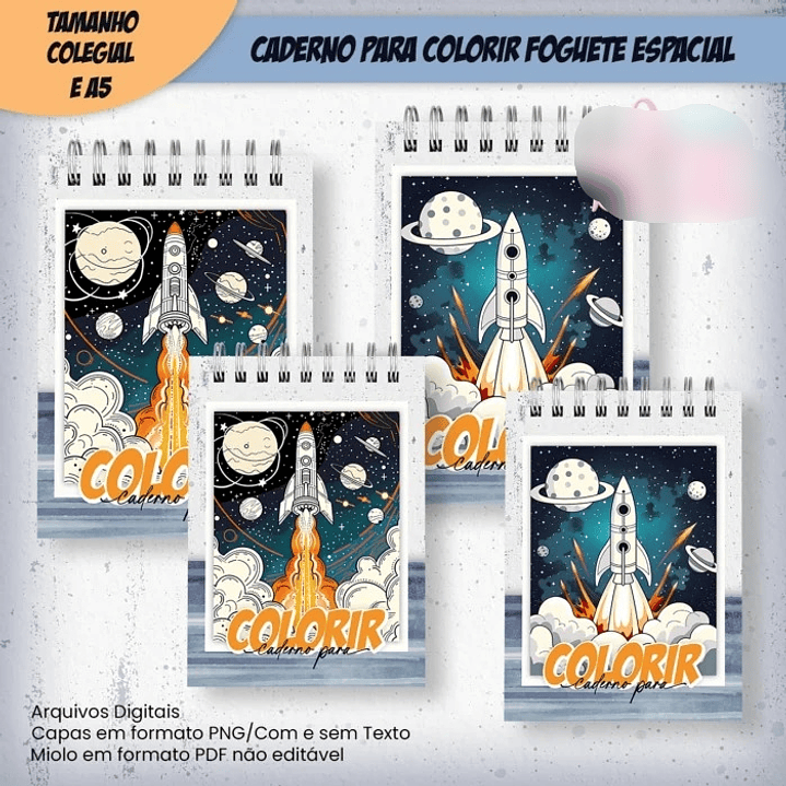 Arquivo Caderno Para Colorir Foguete Espacial – COLEGIAL e A5 2