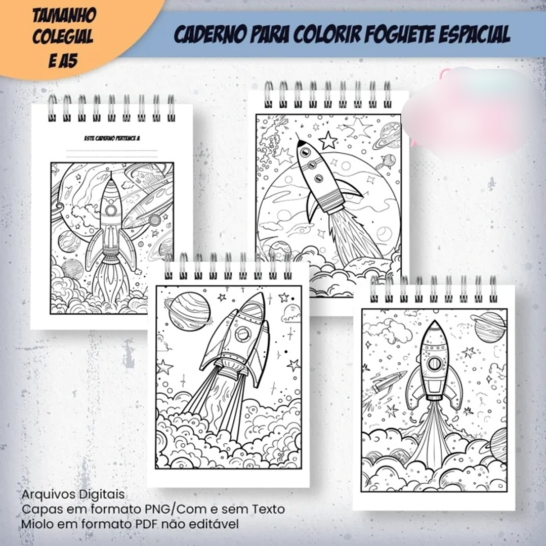 Arquivo Caderno Para Colorir Foguete Espacial – COLEGIAL e A5 3