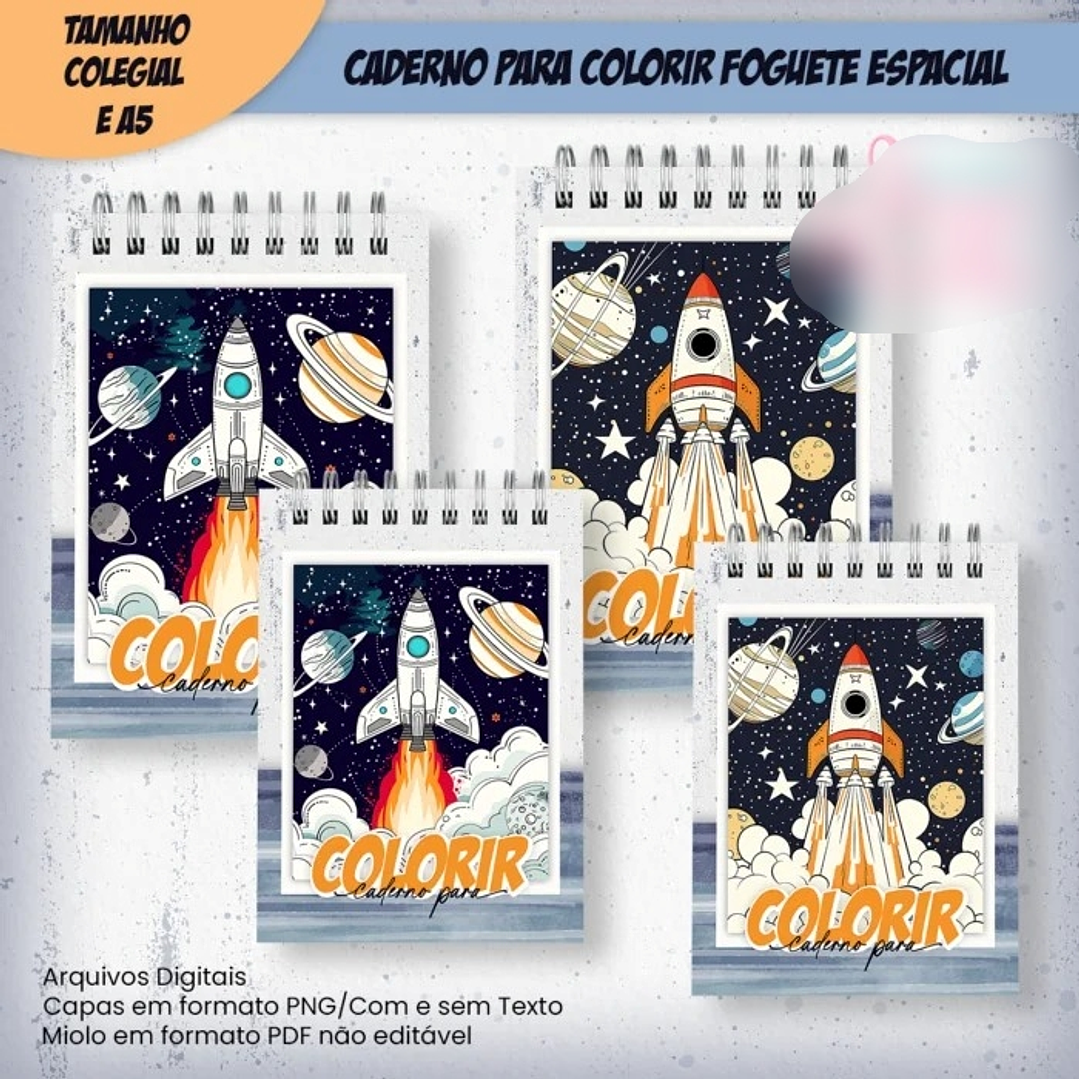Arquivo Caderno Para Colorir Foguete Espacial – COLEGIAL e A5 4