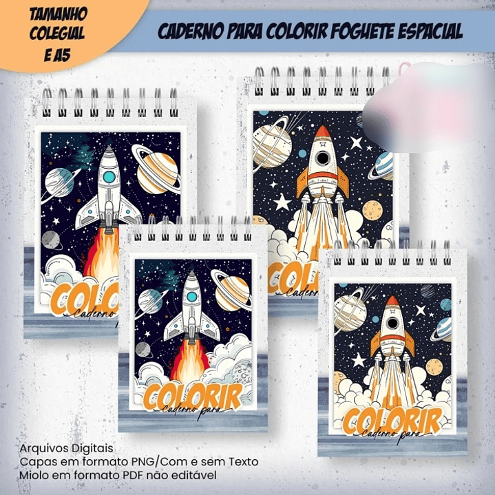 Arquivo Caderno Para Colorir Foguete Espacial – COLEGIAL e A5 4