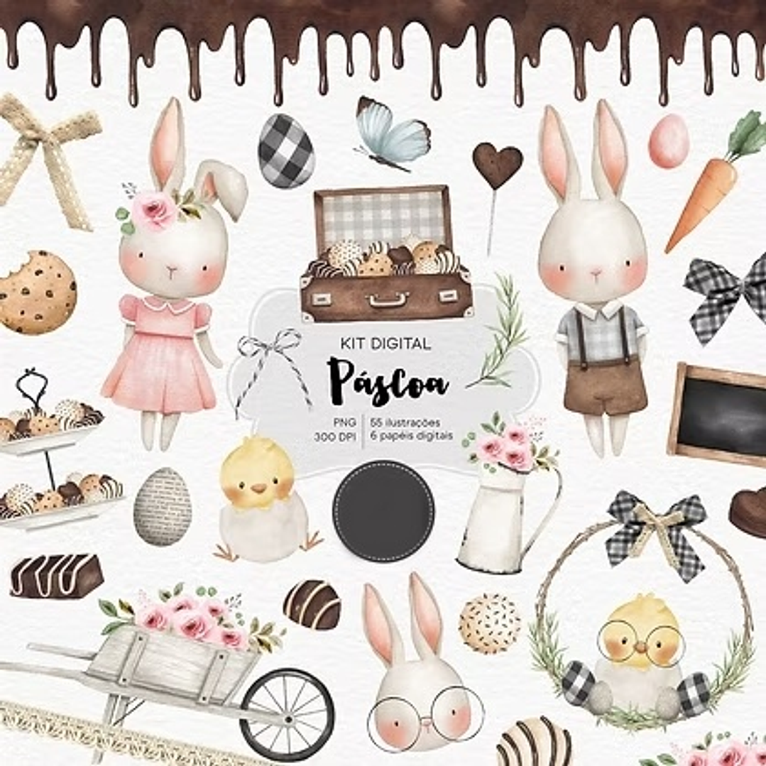 Kit Digital Páscoa Coelhinho Aquarela 1