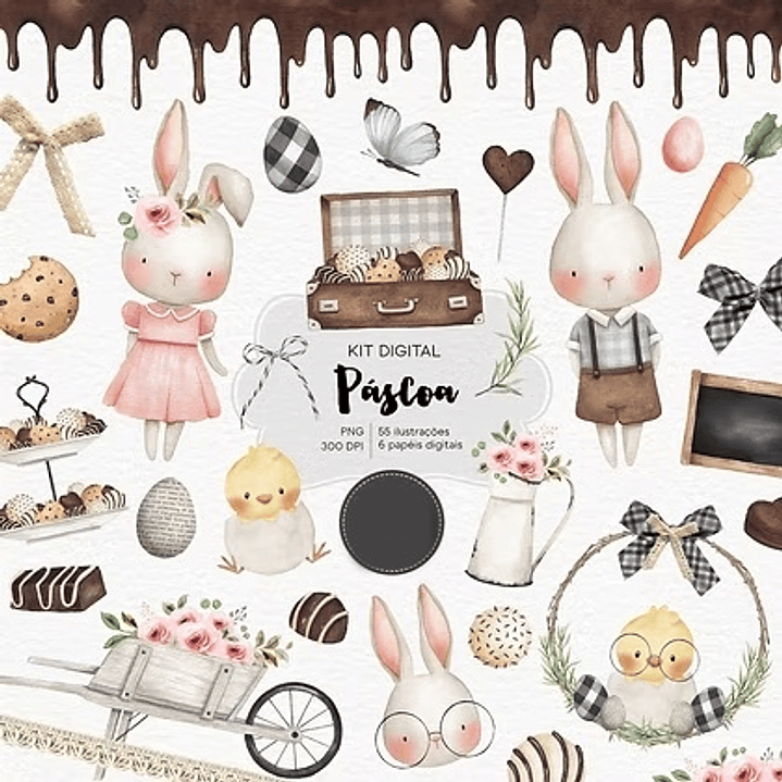 Kit Digital Páscoa Coelhinho Aquarela 1