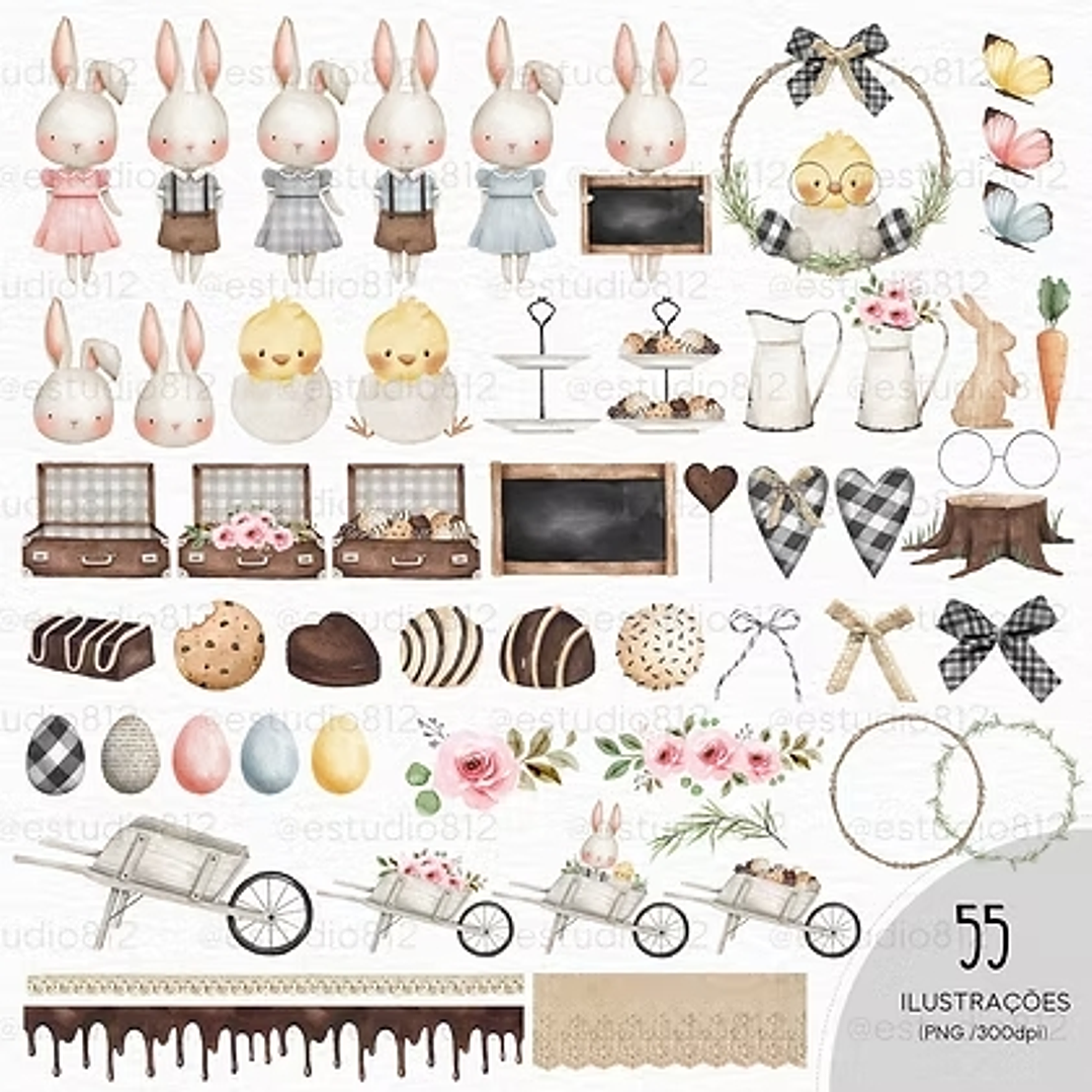 Kit Digital Páscoa Coelhinho Aquarela 3
