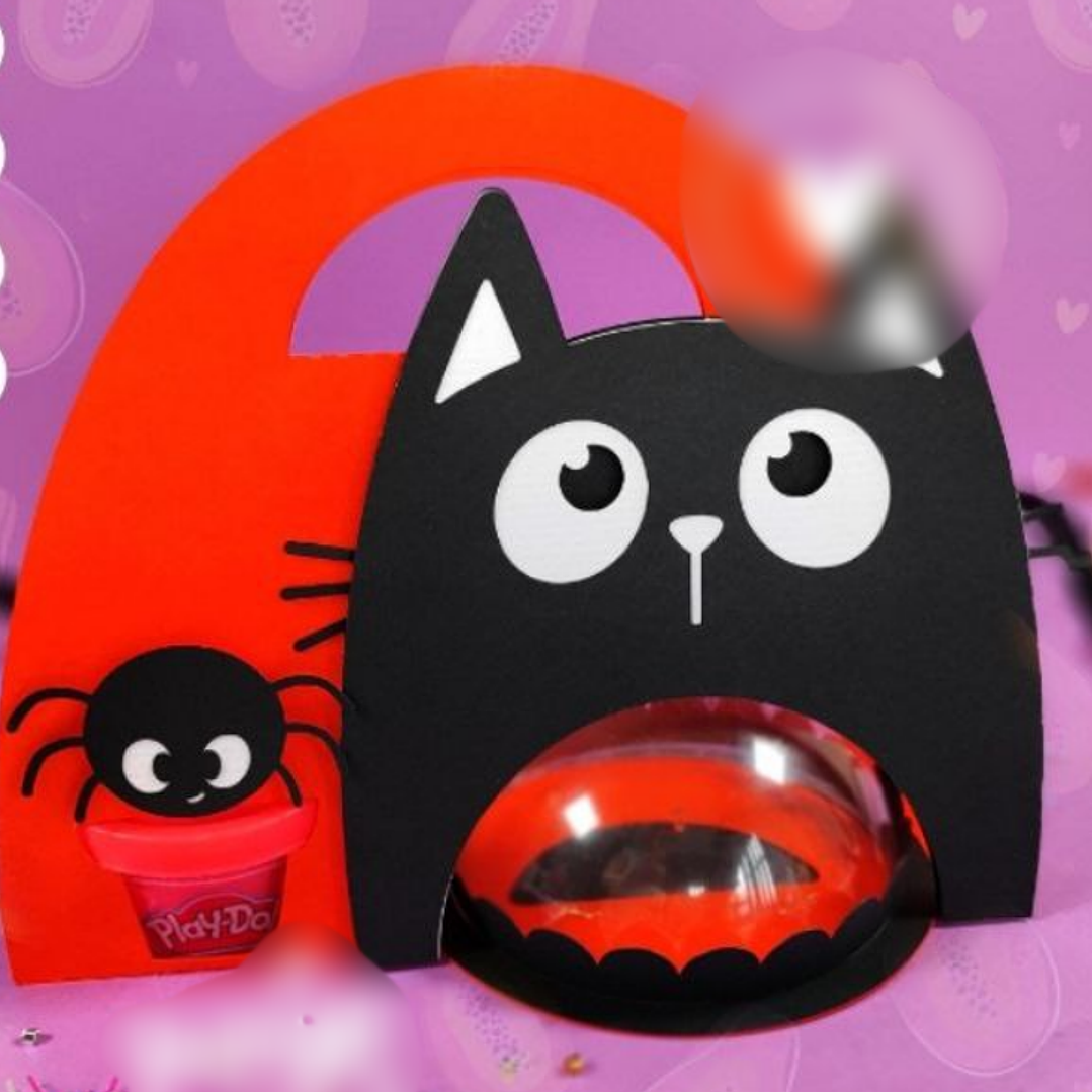 Arquivo de Corte Suporte Bola Acrilica E Playdoh Gato preto e Abobora  1