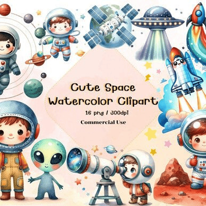 Kit Digital Astronauta Aquarela  1