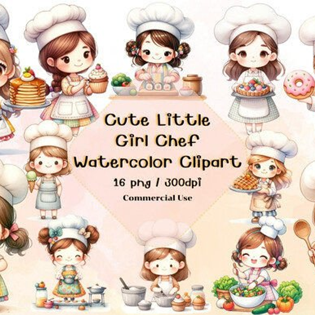 Kit Digital Cozinheira Cute Aquarela  1