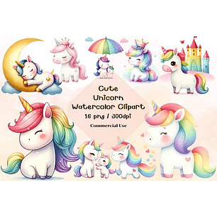 Kit Digital Unicórnio Aquarela