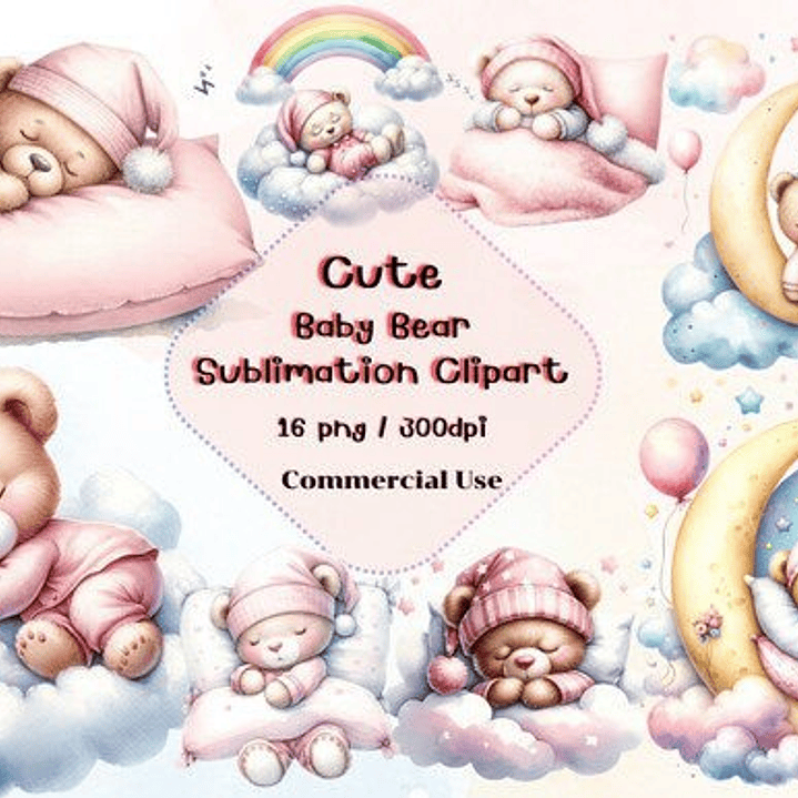 Kit Digital Ursinha Rosa Dormindo 1