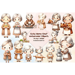 Kit Digital Vovó Cozinheira Aquarela