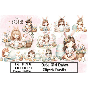 Kit Digital Páscoa Menina Aquarela 