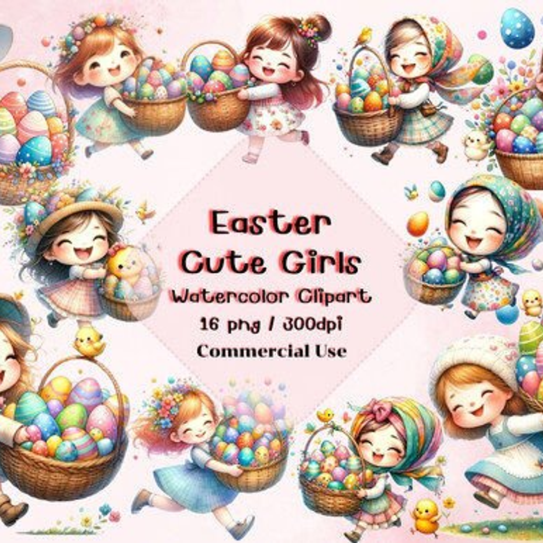 Kit Digital Páscoa Menina Cesta  1