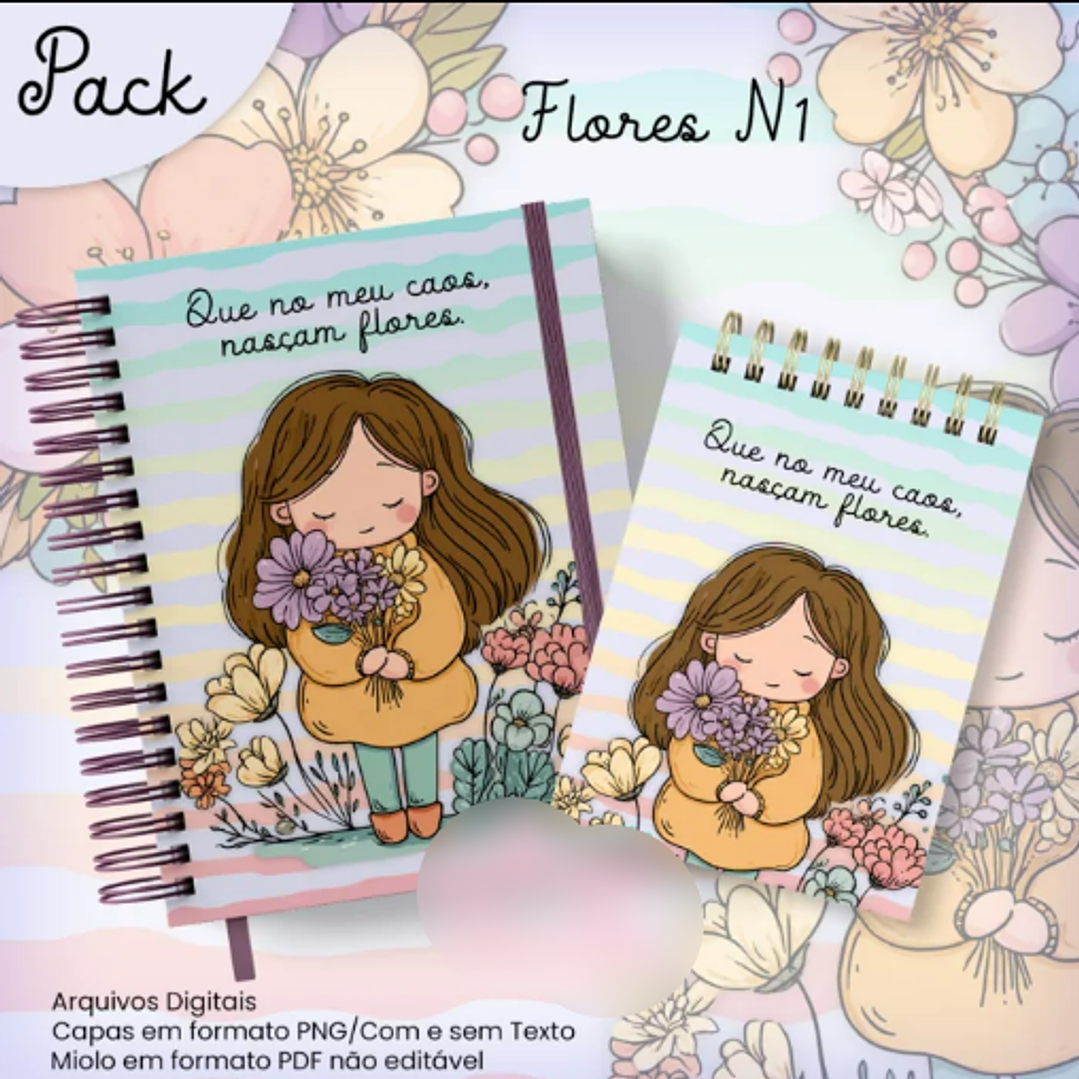Arquivo Caderno Pautado A5+Bloquinho A6 Flores N1 1