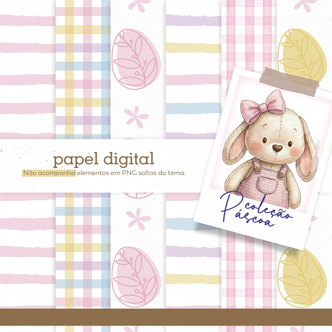 Kit Digital Páscoa Papéis Rosa  1