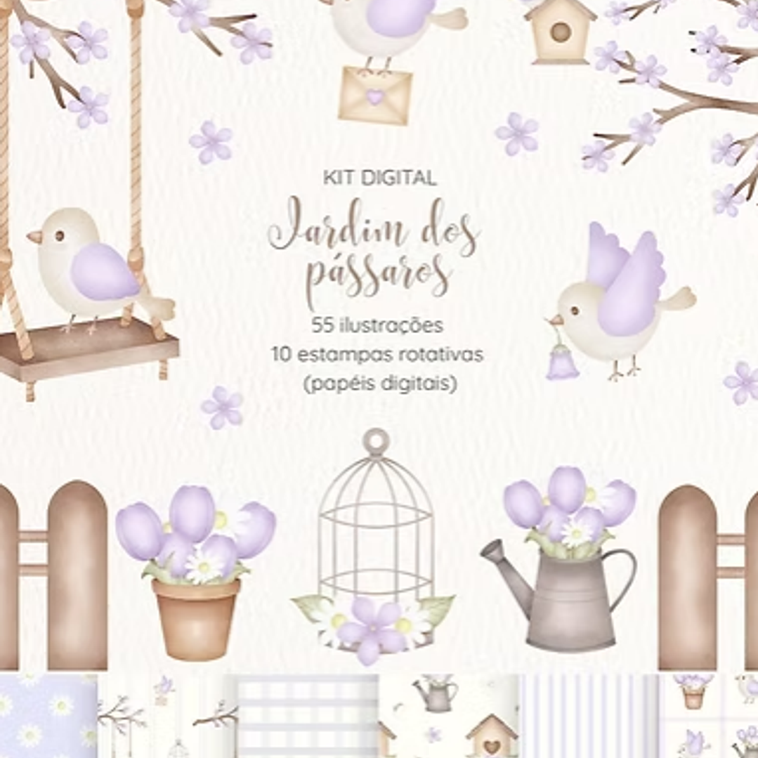 Kit Digital Jardim dos Pássaros Lilás  1