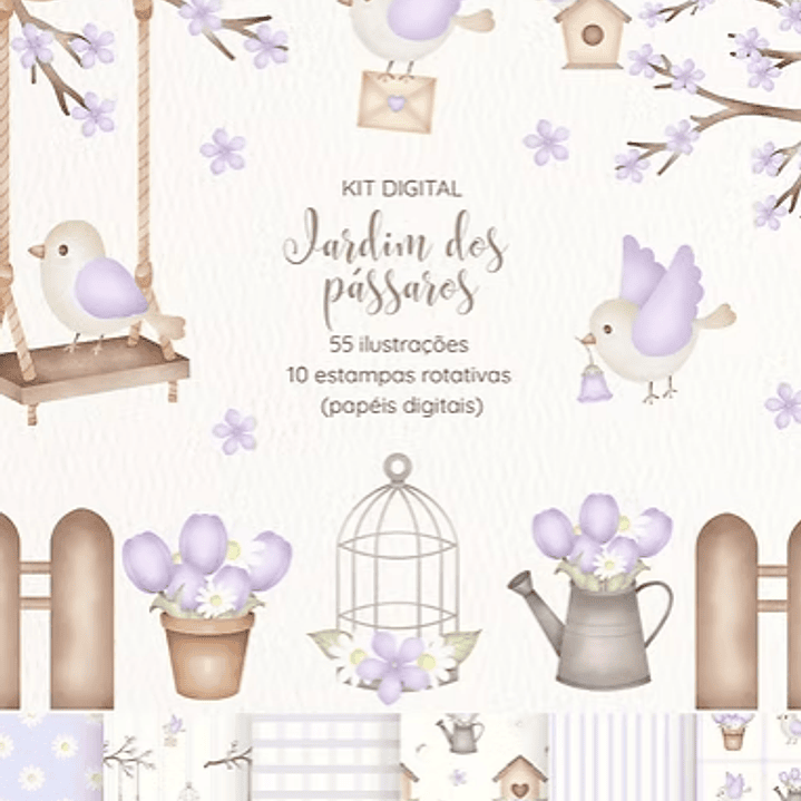 Kit Digital Jardim dos Pássaros Lilás  1