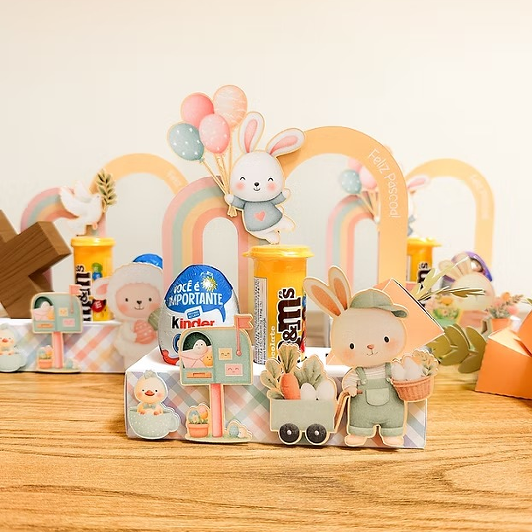 Arquivo Páscoa Caixa Arco Íris - Suporte MM e Kinder 1