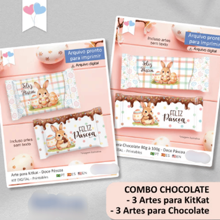 Arquivo Páscoa Combo Rótulos para Chocolate de 80g á 100g  1