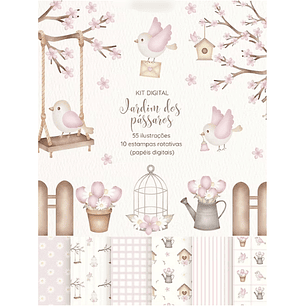 Kit Digital Jardim dos Pássaros Rosa 
