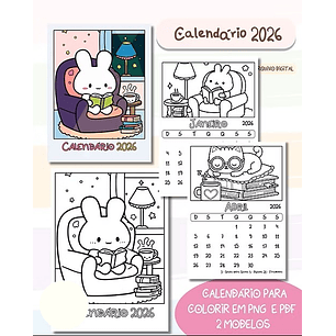 Arquivo Calendário Fofo 2026 Colorir 