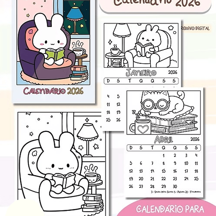 Arquivo Calendário Fofo 2026 Colorir  1