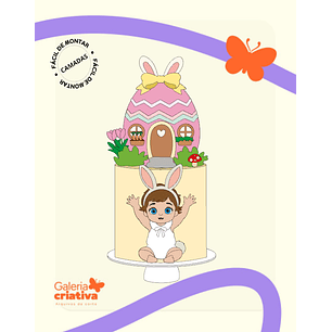 Arquivo Páscoa Topo de Bolo Baby Cute com Casa de Ovo 