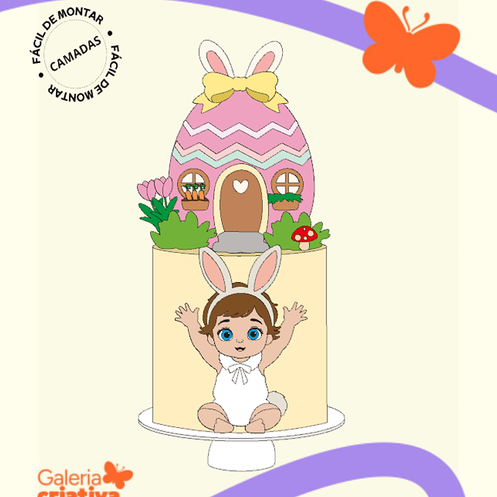 Arquivo Páscoa Topo de Bolo Baby Cute com Casa de Ovo  1