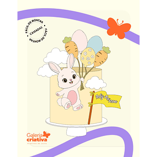 Arquivo Páscoa Topo de Bolo Coelho com Balões Voando 