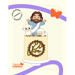 Arquivo Páscoa Cristã Topo de Bolo Jesus e os Cordeiros 
