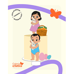 Arquivo Páscoa Topo de Bolo Menino e Menina com Coelho 