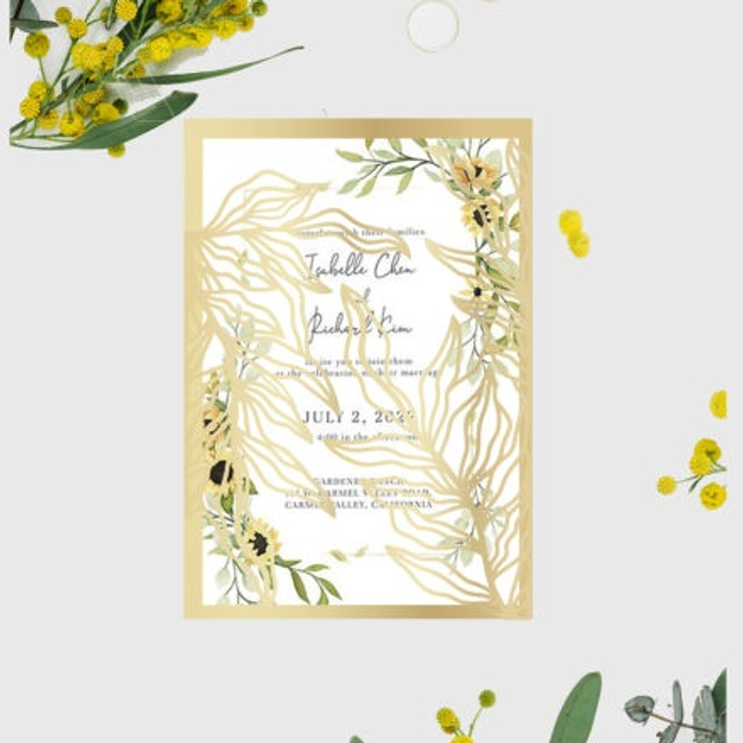 Arquivo de Corte Convite de Casamento Dobravel Folhagem 1