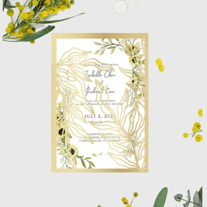Arquivo de Corte Convite de Casamento Dobravel Folhagem 1