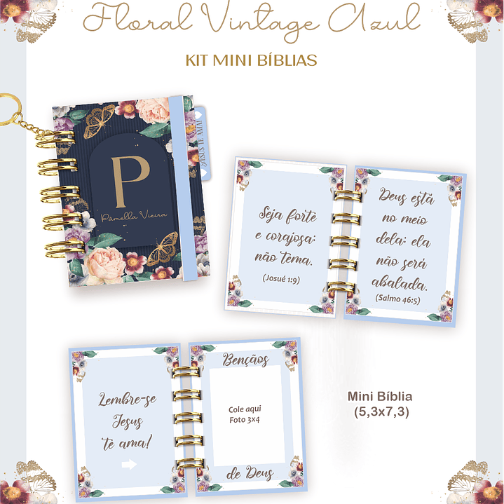 Arquivo Kit Mini Bíblia Floral Vintage Azul 1