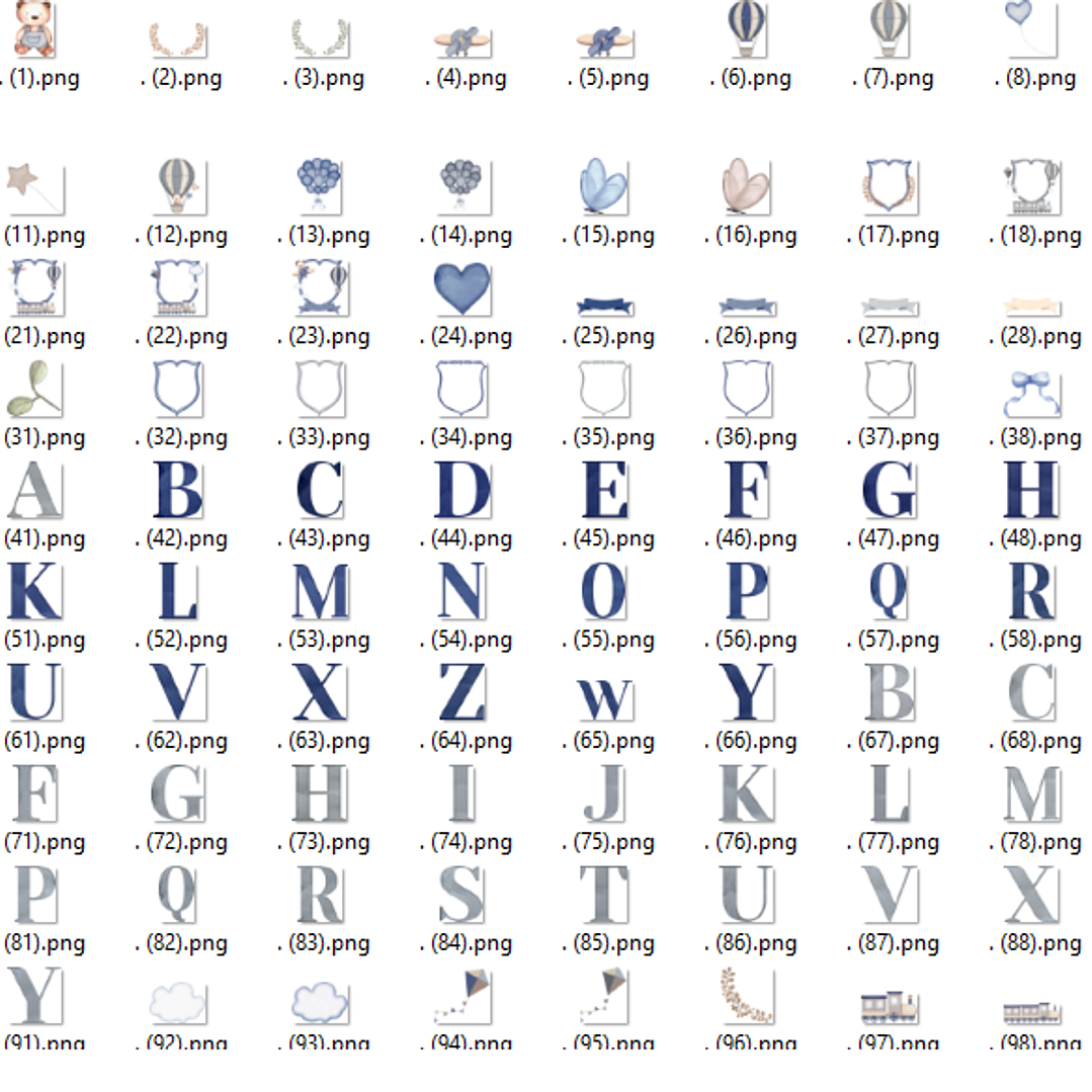 Kit Digital Monogramas Ursinho Azul Marinheiro e Cinza 2