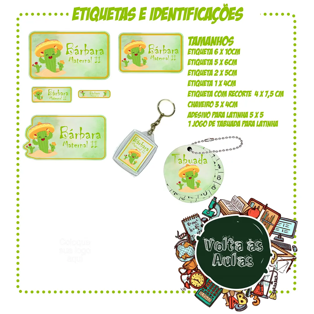 Arquivo de Corte Etiquetas Escolares Cactos  1