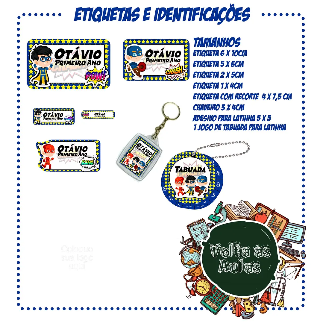 Arquivo de Corte Etiquetas Escolares Herois Meninos  1
